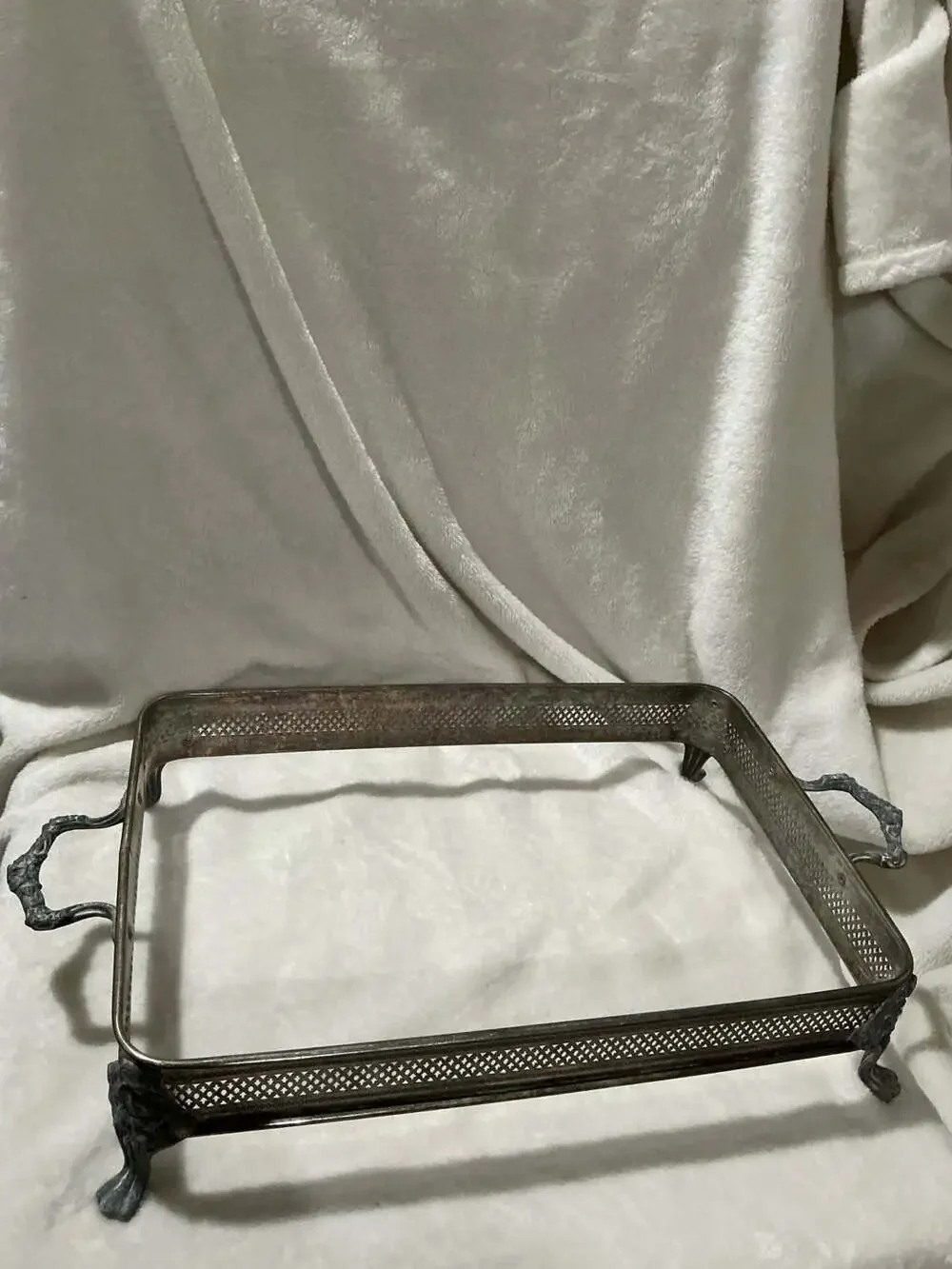 Vintage Silver Plated Pierced Footed Casserole Holder Stand with Handles